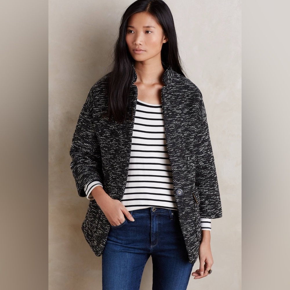 Elevenses by Anthropologie Black and White Medium Teddy Jacket NWT